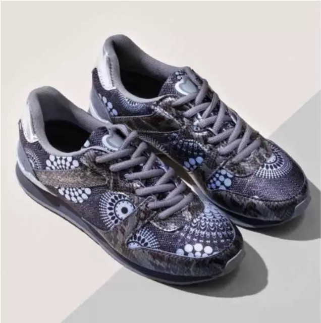 Desigual Vanesa Athletic Athleisure Sneaker Sz 7.5 Designer Grey w/ Blue Pattern