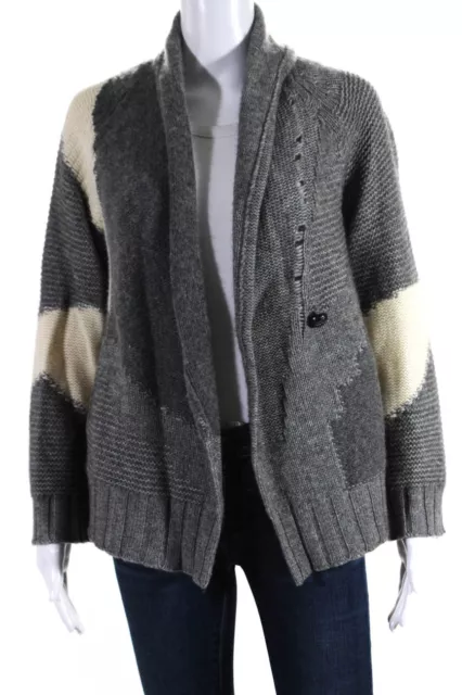 Skull Cashmere Womens Gray Wool Skull Print Back Cardigan Sweater Top Size S