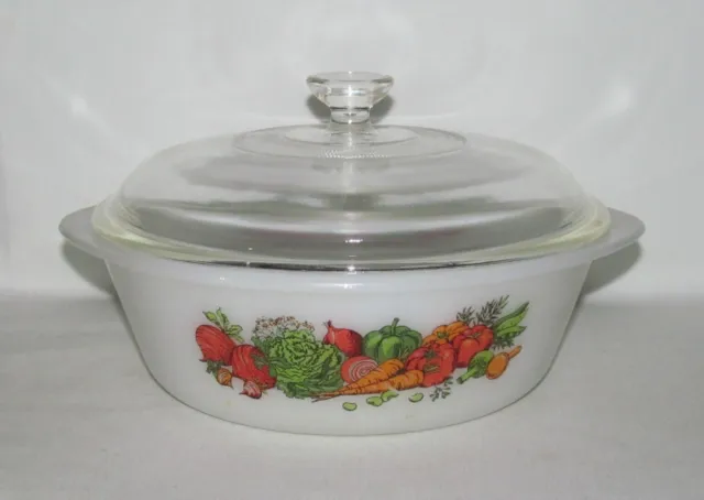 Jeannette Glass Glasbake VEGETABLE MEDLEY Ovenware Large Casserole with Cover