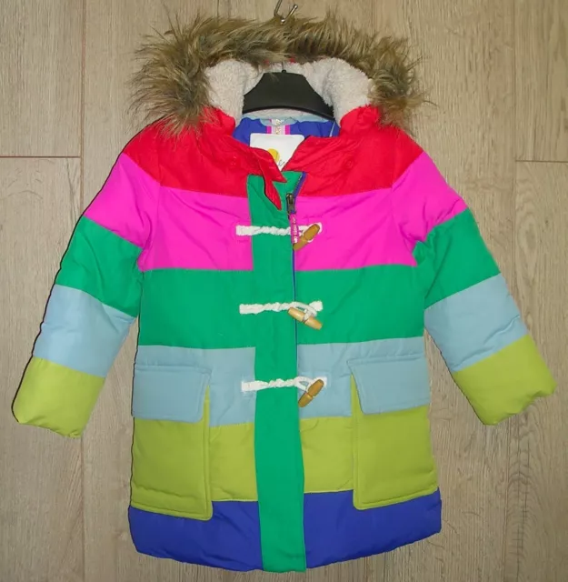 Mini Boden Girls Fleece Lined Rainbow Hooded Winter Coat Jacket Age 4-5 110cm