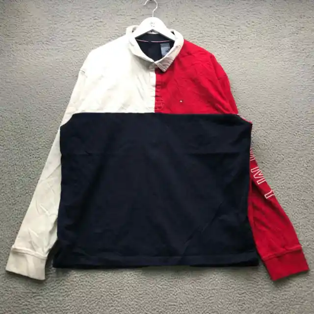 Tommy Hilfiger Rugby Polo Shirt Men's XXL Colorblock Embroidered Red White Navy