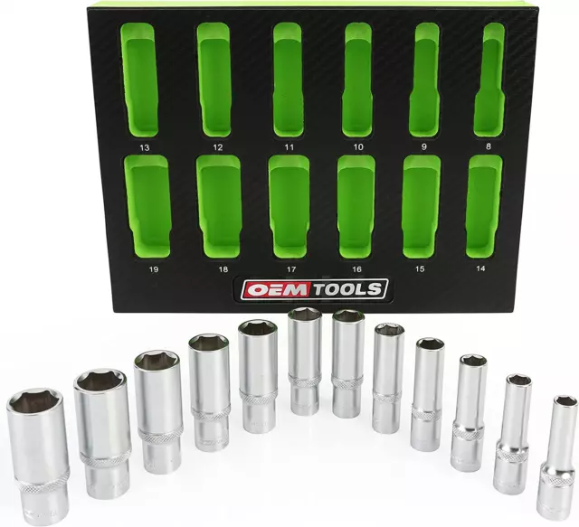 23981 12 Piece 3/8" Drive Metric Socket Set, Deep Sockets from 8Mm to 19 Mm, Com