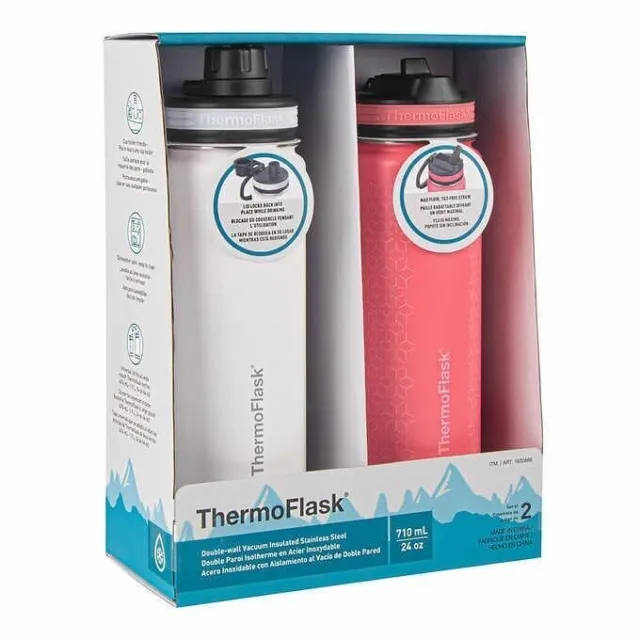 Thermoflask 24oz Stainless Steel Insulated Water Bottles with Straw and Spout