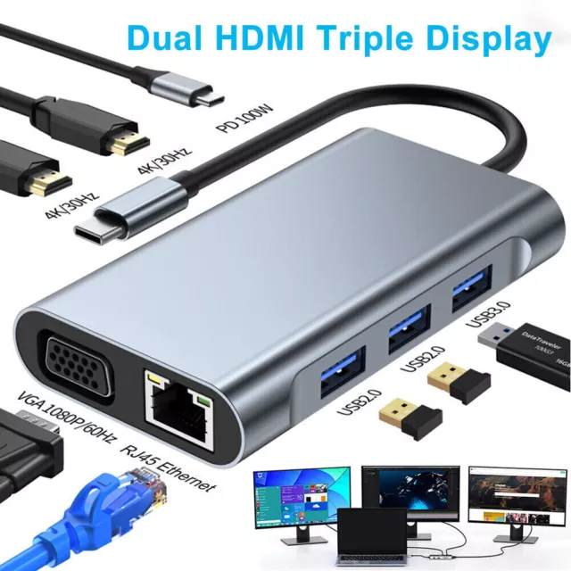 New USB C To Dual HDMI Adapter USB C Docking Station 8 In 1 Triple Display USB C