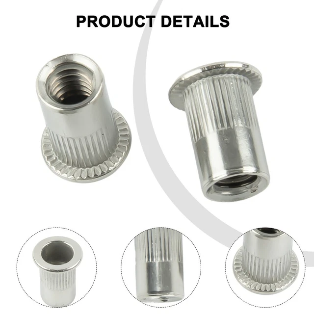Qjaiune 60-Pack 1/4-20 Stainless Steel Rivet Nuts – Flat Head, Knurled Body, Blind Threaded Inserts For Metal & Plastic