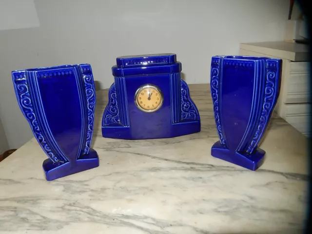 Ancienne Pendule Et Vases Faience Digoin Sarreguemines Art Deco 1930 Decoration