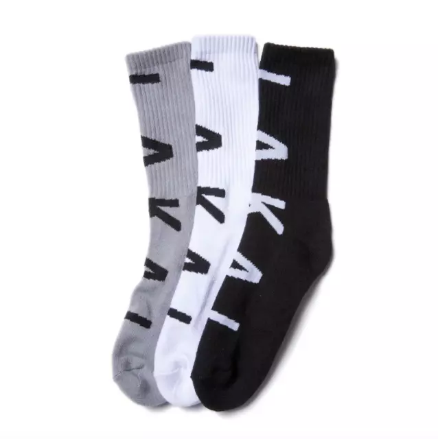 Lakai Footwear Skateboard Mens Cotton Crew multi 3 pack Socks Black White Grey