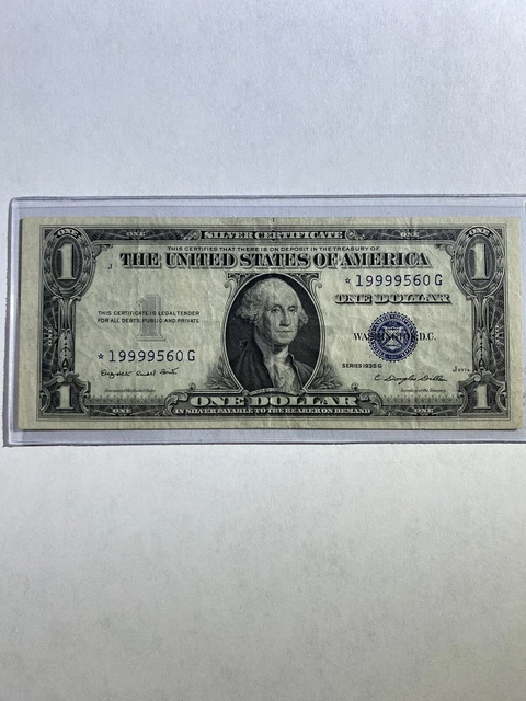 1935 G US $1 Silver Certificate Star Note *19999560 - Great condition