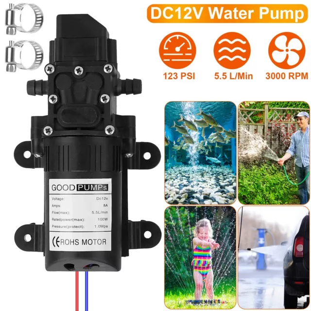 12V Automatic Fresh Water Pressure Diaphragm Pump 123PSI for Boat/Marine/RV
