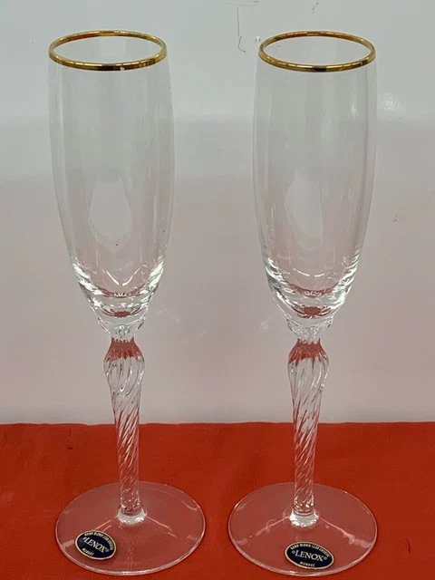 Lenox Crystal  --  Monroe,  Gold  --   Champagne Flutes   (2)