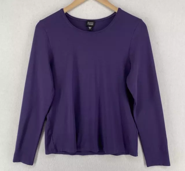 EILEEN FISHER Top M Viscose Stretch Jersey Round Neck Long Sleeve Purple