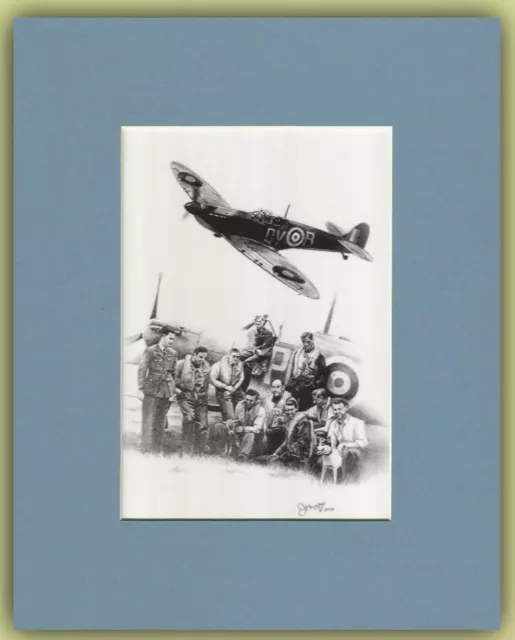 Aviation Art - Mounted Print 'Brylcreem Boys' RAF Spitfire, Battle of Britain