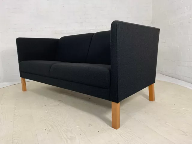 EB3704 Danish Black Wool Two Seater Sofa with Oak Legs Mid-Century Modern M2SS
