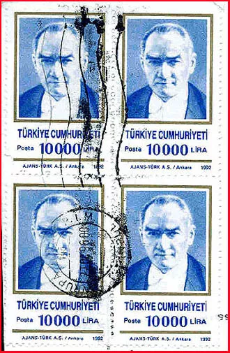 Türkei (008) - vier Briefmarken Wert 10 000 Lira - Türkiye Cumhuriyrti Posta