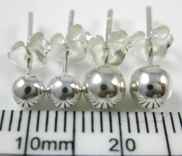 100% REAL 925 Sterling Silver 4mm & 5mm plain ball studs stud earrings ...