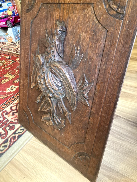 Ancien tableau Panneau en bois sculpté oiseaux faisan chasse trophée vintage 3