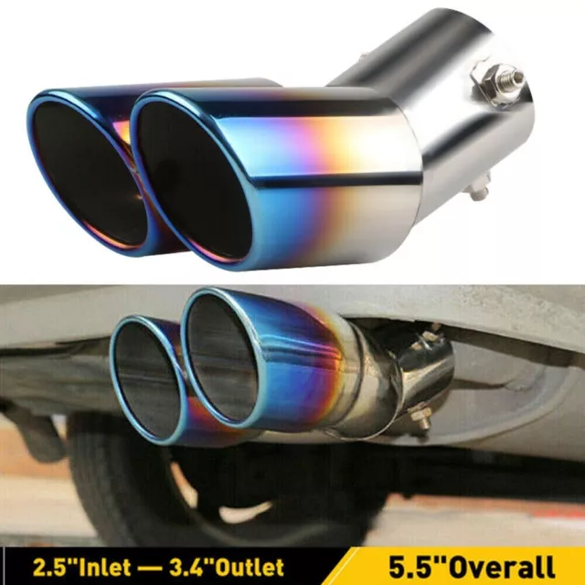 Car Rear Exhaust Throat Muffler Stainless Steel Double Tube Tail Pipe Trim Tip