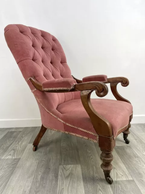 Antique Button Back Armchair, Castors, Upholstery Project