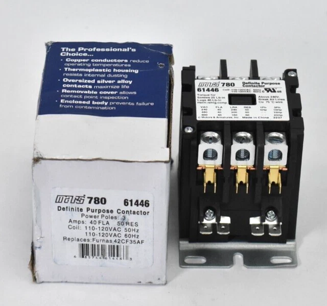 Mars Box Lug Type Definite Purpose Contactor 110-120VAC 50/60 Hz 61446