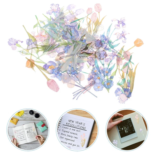80 pegatinas florales PET calcomanías florales para álbum planificador de diario de álbum de recortes