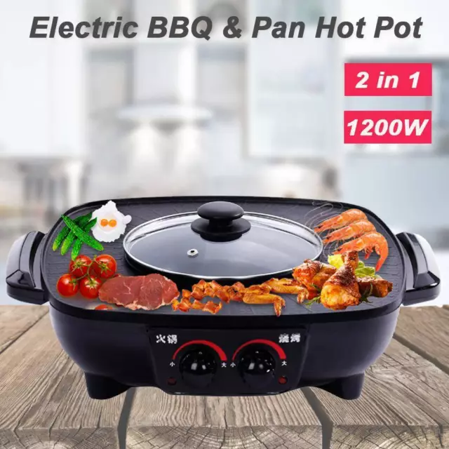 Electric Teppanyaki Table Grill Hot Pot Griddle Barbecue BBQ Pan Non-Stick