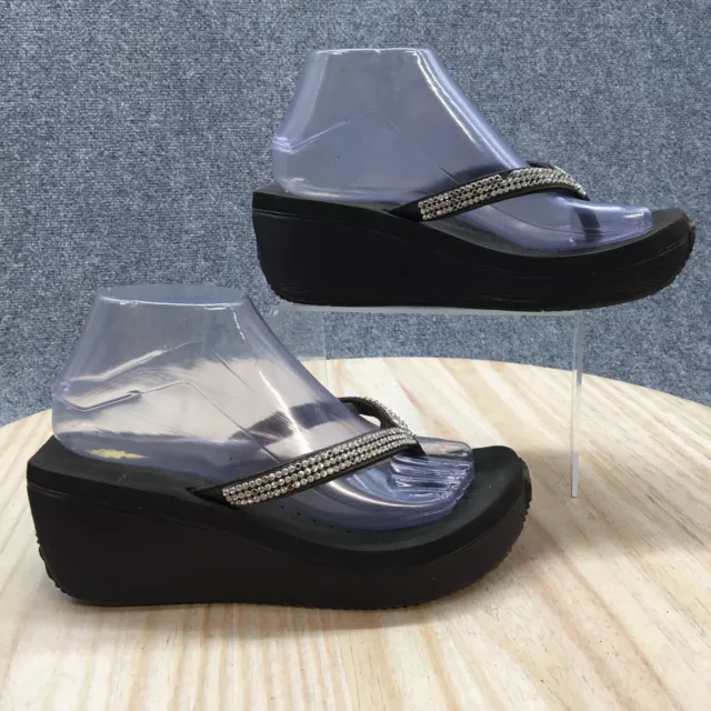 Volatile Sandals Womens 8 Flip Flop Thong Brown Rhinestone Wedge Casual Toe-Post
