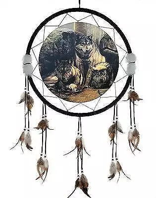 Large Wolf Pack Dreamcatcher Native American Inspired Wall Decor Sleep Guardian