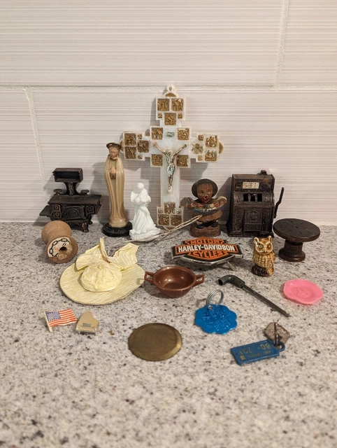 Vintage Junk Drawer Lot Pins Knick Knacks Random Glass Metal Cross Decorations