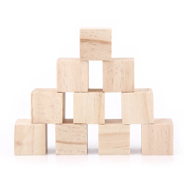 10pcs 25mm Natural Wood Square Blocks Cubes Woodwork Craft Accessary