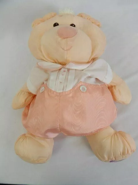 Vintage Fisher Price 1986 Puffalump Stuffed Peach Bear 17" Marker & Rip See Phot