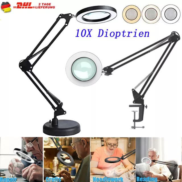 10X Dioptrien 72LED Lupenleuchte Lupenlampe mit Clip Basis Lupe Licht Tischlampe