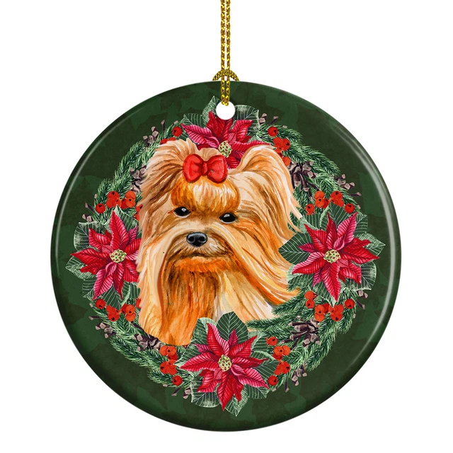 Yorkshire Terrier Poinsetta Wreath Ceramic Ornament CK1551CO1