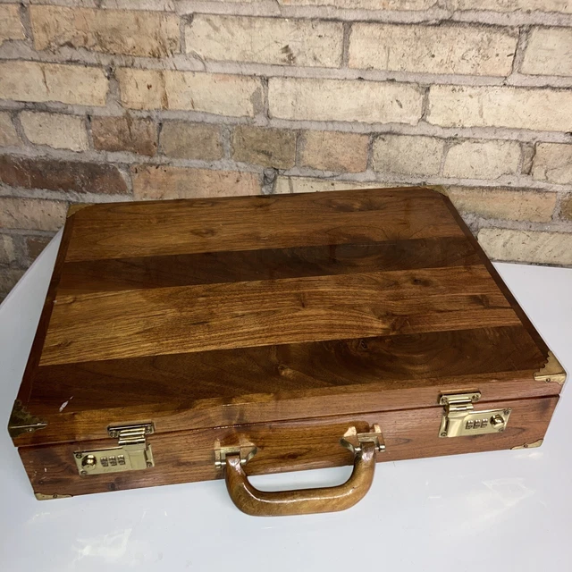 RARE WOODEN L.A. Brief Briefcase Suit Case Combination Locks Opens