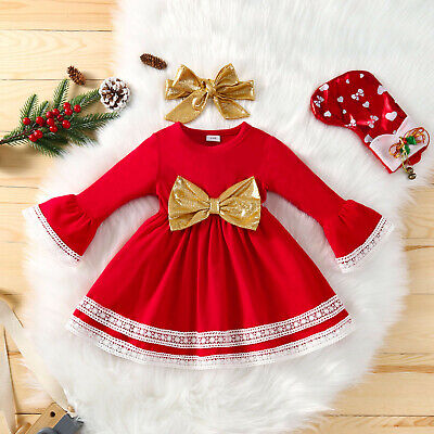 Toddler Baby Girls Christmas Lace Dress Xmas Party Princess Clothes Outfits 2pcs