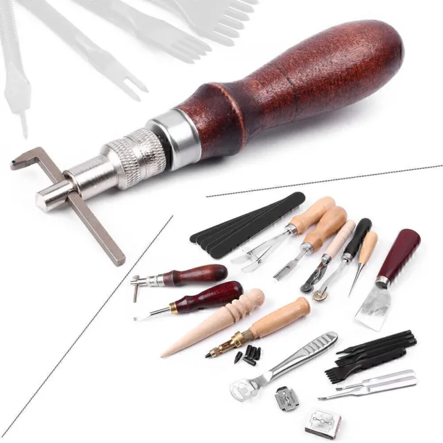 Leather Craft Punch Tool Kit Stitching Carving Sewing Stamp Saddle Groover Awl