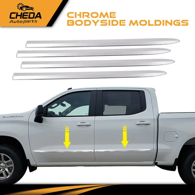 Fit For 2019-21 Chevrolet Silverado Crew Cab Chrome Door Body Molding Trim 2" US