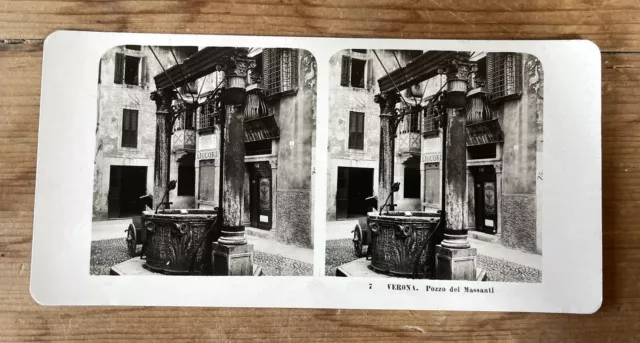 Stereoview Karte Massanti Well Verona Italien 1906