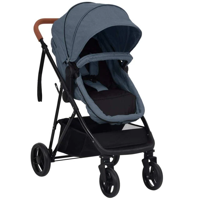 Poussette pour bébé 2-en-1 Bleu marine et noir Acier