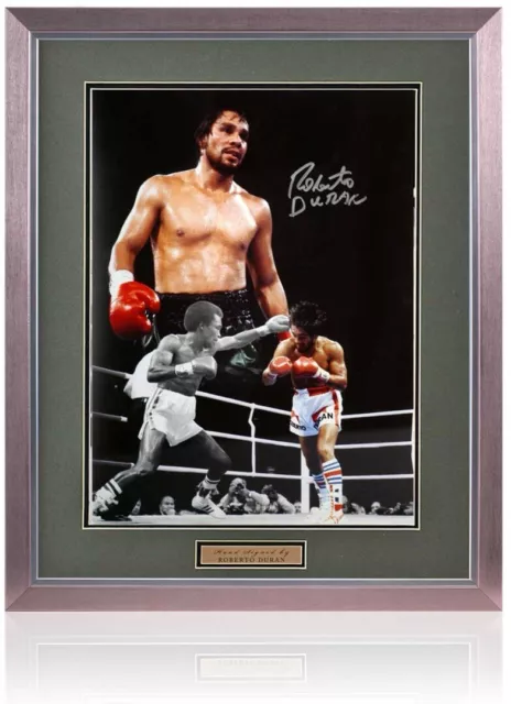 Roberto Duran Boxing Legend Hand Signed 16x12'' Montage AFTAL COA