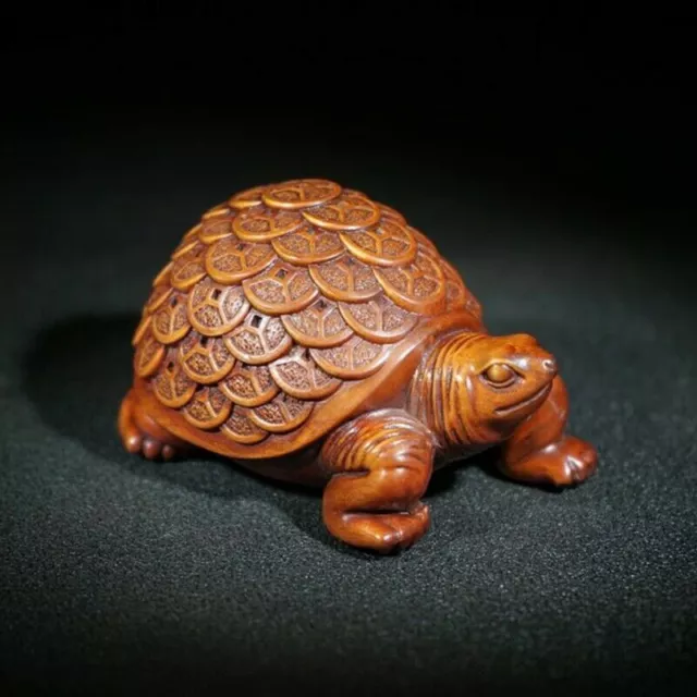 Rare Chinese old Vintage Boxwood Carved Little Turtle Statue Home Decor Nice Art