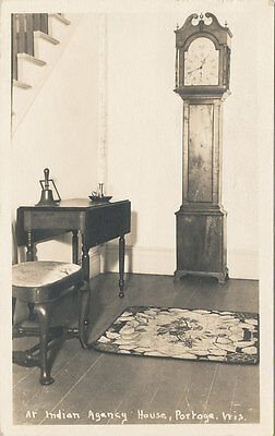 Portage WI * Indian Agency House RPPC 1939 * Grandfather Clock Antique Columbia