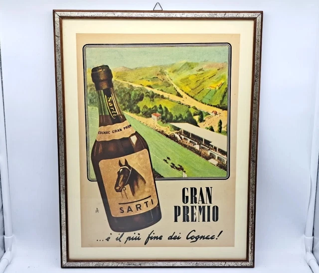 Quadro Pubblicitario Stampa-Sarti Gran Premio Cognac-Anni 40'-Cavalli-Vintage