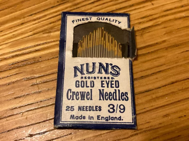 VTG Antique Package NUN'S Gold Eye Crewel Sewing Needles 3/9 NOS England