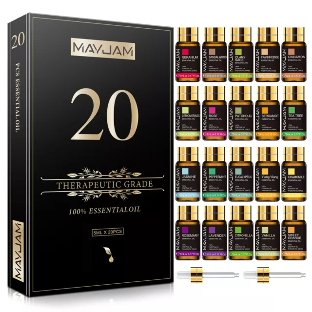 MAYJAM 20Pcs Essential Oils Set Aromatherapy Gift 100% Pure Oil For Diffuser 5ml