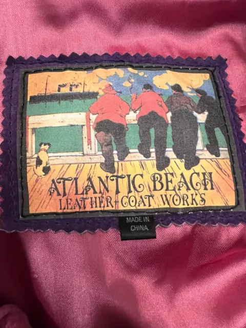 ATLANTIC BEACH LEATHER Jacket Coat Works Womens XL Purple Pink Suede ...