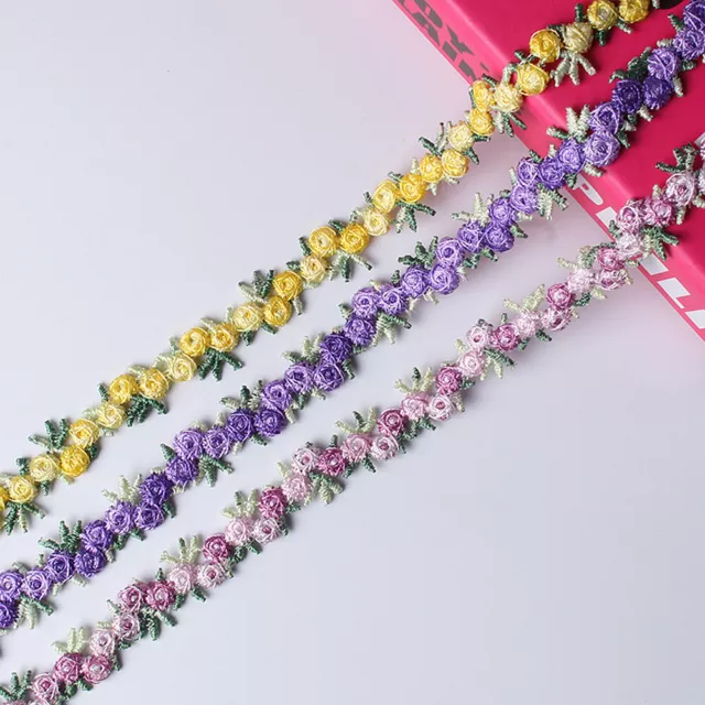 2 Yards Blumenstickerei Spitzenborte Ribbon DIY Hochzeitskleid Nähen Bastel Deko