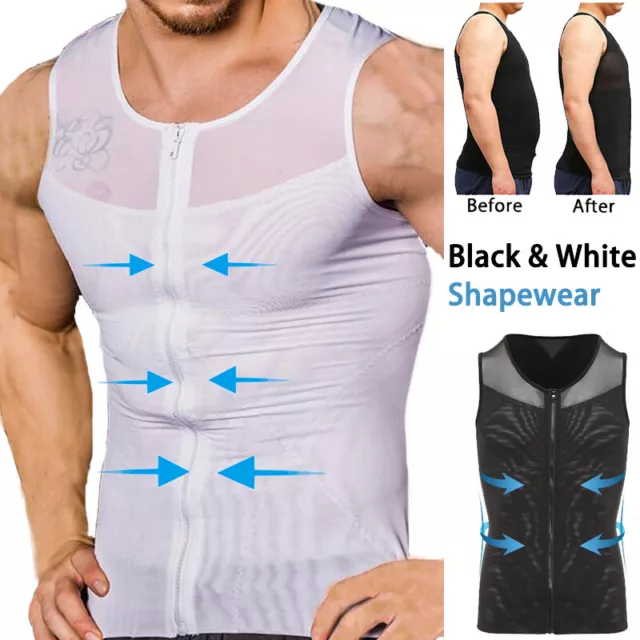 Mens Compression Vest Zip Up Shirt Tank Tops Shaper Gynecomastia Vest Shapewear