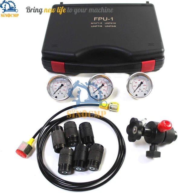 HYDRAULIC GAUGE TEST Kit Nitrogen Accumulator Charging System Gauge, 2