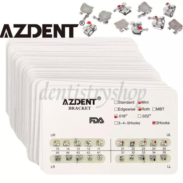 10X AZDENT Dental Orthodontic Bracket Mini/Standard MBT/Roth 022/018 Hooks 3 4 5