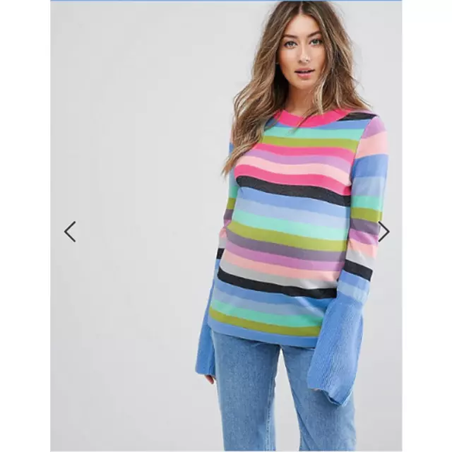 ASOS Maternity Sweater with Rainbow Multi Stripe and Fluted Sleeves Size 10